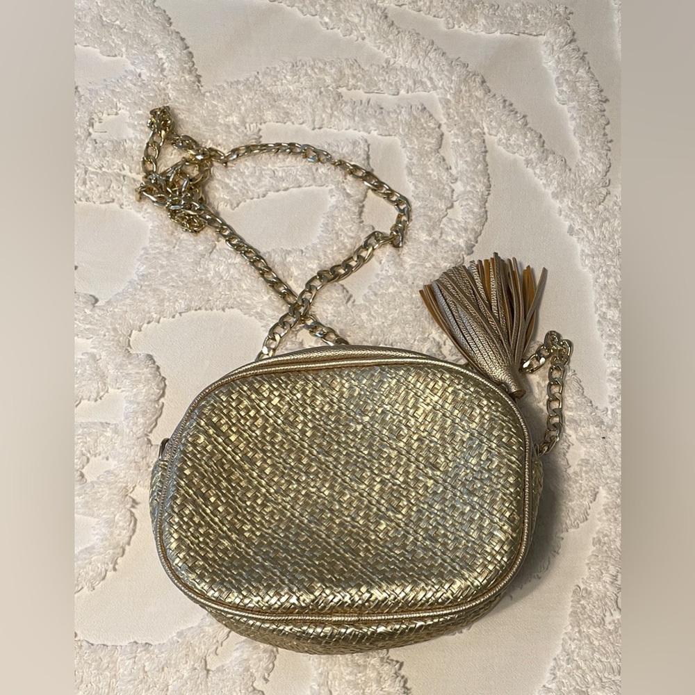 Woven Metallic Gold Purse with Fringe Tassel - Picture 3 of 8